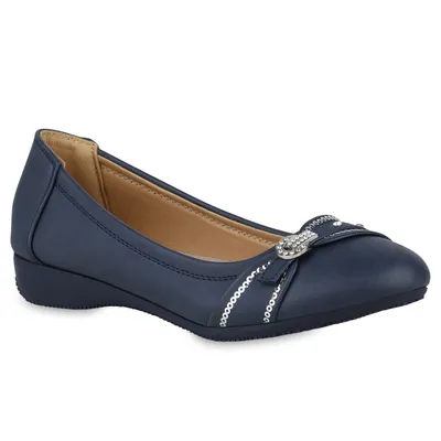 Produktbild von VAN HILL Damen Sportliche Ballerinas Strass Slippers Pailletten Schuhe 841259, Farbe: Dunkelblau, Größe: 40