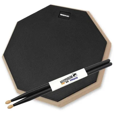 Produktbild von keepdrum Übungspad DP-BK12 schwarz 12 Zoll mit Drumsticks 5BB 1 Paar