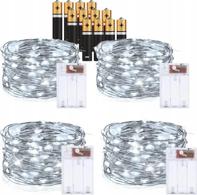 Obrázok produktu pre 10M 100 Led Diód S Batériami - 4 Kusy Studenej Bielej Dekoratívnej