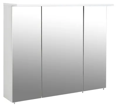 Spiegelschrank 3-türig, 6 Glasböden, LED, 90x16x72,3 cm, Weiß