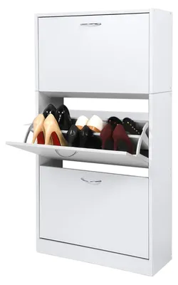 Imagen del producto de Estantería para zapatos con 3 cajones, de 63 x 24 x 120 cm, color blanco, ideal para salón y recibidor
