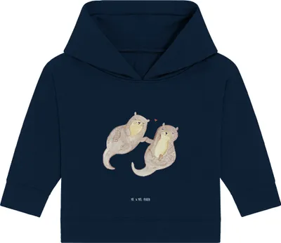 Produktbild von Mr. & Mrs. Panda Organic Baby Hoodie Otter Hände halten 24. - 36. Monat - French Navy - Geschenk, Seeotter, glücklich, Paar, Kapuzensweatshirt, Liebe, Verliebt
