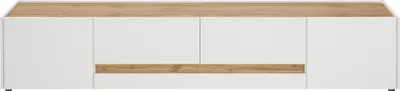 Produktbild von Wohnzimmer TV Schrank CRISP-61 in weiß mit Absetzungen in Wotan Eiche Nb., B/H/T: ca. 220/40/45 cm