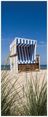 Produktbild von Wallario Premium Glasbild, freischwebende Optik, kräftige Farben, Größe 125 x 50 cm Motiv Strandkorb