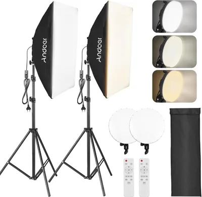 Image de Kit de softboxes - Studio photo - Lampes de studio - Éclairage de studio - Kit d'éclairage - 2 x 50 x 70 cm