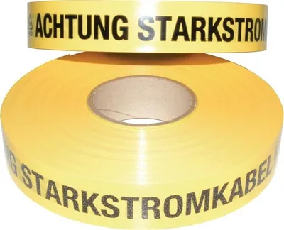 Two rolls of yellow warning tape with black text.