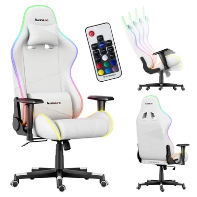 Produktbild von Huzaro Force 6.2 | RGB LED Beleuchtung Gaming Stuhl Gamer Bürostuhl Schreibtischstuhl Gamer Kopfstütze Lendenstütze | bis 130 kg belastbar | Weiß