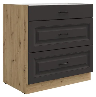 Produktbild von Küchen Unterschrank 80 cm Stilo Grau + Eiche Artisan Vollauszug Soft-Close Küche