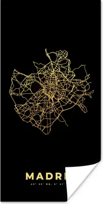 Produktbild von MuchoWow® Poster Madrid - Gold - Karte - Schwarz 60x120 cm - Wandschmuck