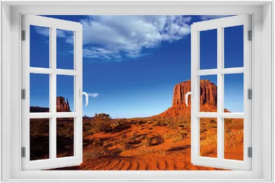 Produktbild von Wallario Wandbild mit Fenster-Illusion: Monument Valley am Abend I, Größe: 61 x 91,5 cm, Poster mit weißem Aluminiumrahmen