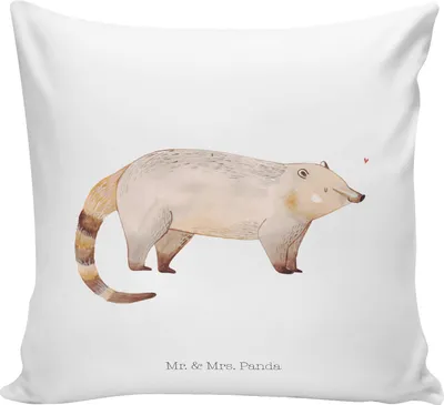 Produktbild von Mr. & Mrs. Panda Sofakissen Nasenbär - Weiß - Geschenk, Bär, Rüsselbär, kissen für sofa, Nasenbären, Deko, Lustige Sprüche, Zierkissen, Dekokissen, 40x40
