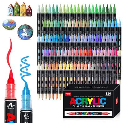 Acrylmarker-Set, 120 Farben, Doppelspitze, wasserfest