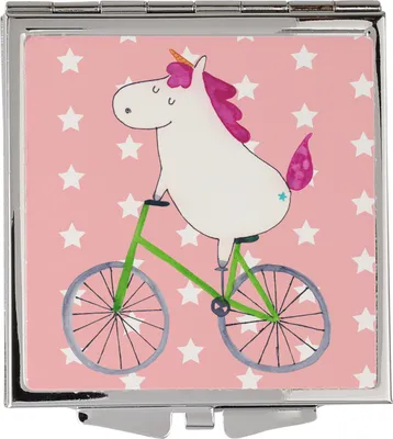Produktbild von Mr. & Mrs. Panda Kosmetikspiegel Einhorn Radfahrer - Rot Pastell - Geschenk, Rad, Unicorn, Klappspiegel, Quadratischer Spiegel, Kummer, Taschenspiegel, Handspiegel