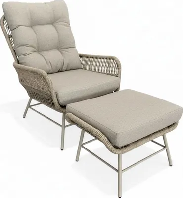 Produktbild von Gartenmöbel-Set 2-teilig - Beige - Champagnerfarben - Aluminiumgestell - Seilbespannung - mit Kissen