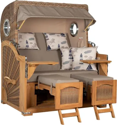 Produktbild von Strandkorb Rantum Grande Bullauge Teak PE Banana Dessin 540