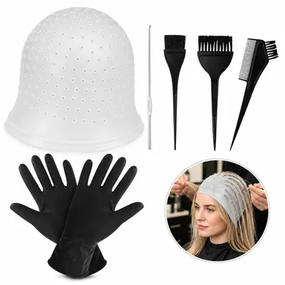 Produktbild von Silikon-Strähnenhaube, Haarfärbehauben-Set mit Bürste und Nadel, Strähnenhaube zum Highlighten, geeignet für Frauen und Mädchen