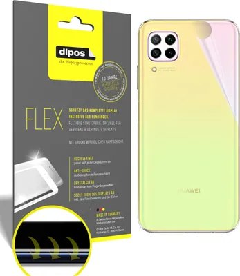 Produktbild von 3x Schutzfolie für Huawei P40 Lite Rückseite Folie, 100% Displayabdeckung, dipos Flex