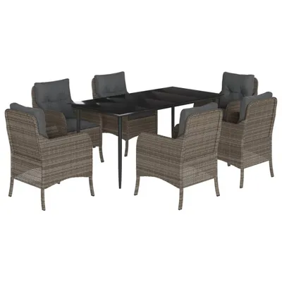 Obrázok produktu pre vidaXL 7-dielna záhradná jedálenská súprava s vankúšmi Grey Poly Rattan