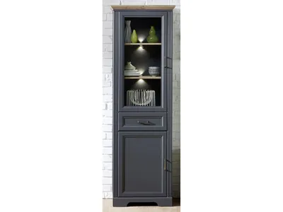 Produktbild von Vitrine Standvitrine Vitrinenschrank Holzvitrine Wohnzimmerschrank "Jillana II" Graphit / Artisan Eiche