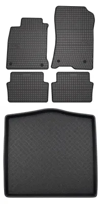 Imagen del producto de Alfombrillas de goma + bandeja de maletero para Renault Laguna III 2007-2015 (hatchback) – juego de 5 piezas, negras, a medida – Wielganizator SolidPRO