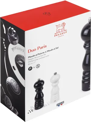 Zdjęcie produktu dla Peugeot Paris, Młynek do soli i pieprzu, Czarny, Biały, Drewno, 180 mm