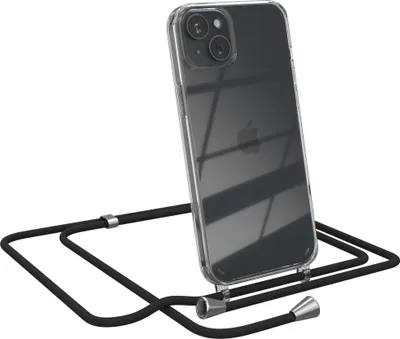 Produktbild von EAZY CASE Handykette kompatibel mit Apple iPhone 15 Plus, Handyhülle mit Umhängeband, Handykordel, Schutzhülle Clear, Band in Schwarz