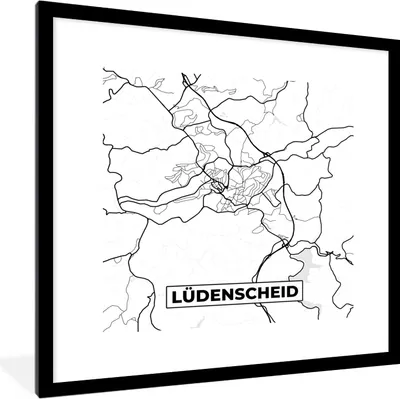 Produktbild von MuchoWow® Gerahmtes Poster Lüdenscheid - Karte - Stadtplan 40x40 cm - Poster mit Schwarzem Bilderrahmen Wandposter Rahmen Foto Bilder - Poster - Plakat im Rahmen