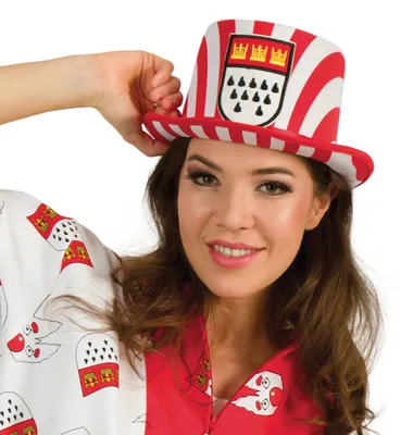 Produktbild von Zylinder Kölle Alaaf Köln Wappen Karneval Fasching Party Gr. 59 Rot Weiß