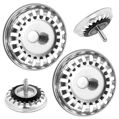 Productafbeelding van RVS-zeefjes voor keukenspoelen, spoelbakzeefjes, afvoerzeef voor keukens met afsluiter voor wastafels - 78 mm diameter (zilver)