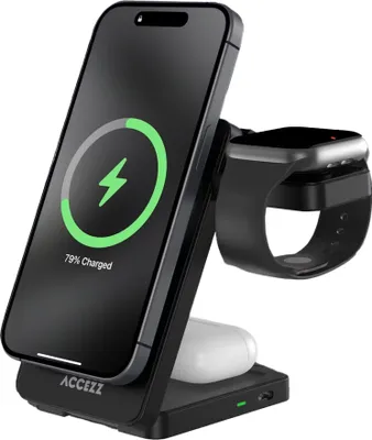 Image de Accezz Chargeur sans fil pliable 3-en-1 MagSafe - 20W - Noir
