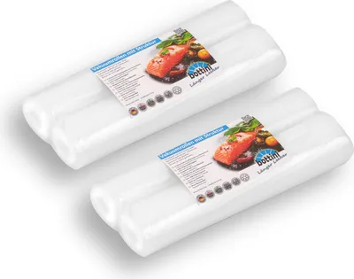 Two packages of vacuum seal rolls are shown diagonally on a white background.