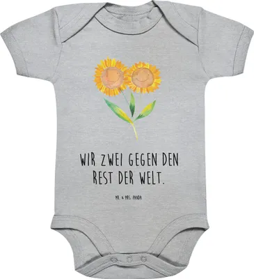 Produktbild von Mr. & Mrs. Panda Strampler Baby Blume Sonnenblume 12. - 18. Monat - Heather Grey - Geschenk, Best Friends, Beste Freundin, overall, Garten, Babystrampler, Sonnenblumen