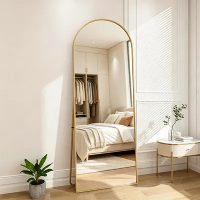 Immagine prodotto di Specchio a figura intera INONEFT con specchio ingranditore, vetro di sicurezza, specchio da terra, 164 x 54 cm, color oro. Grande specchio da parete moderno per la camera da letto