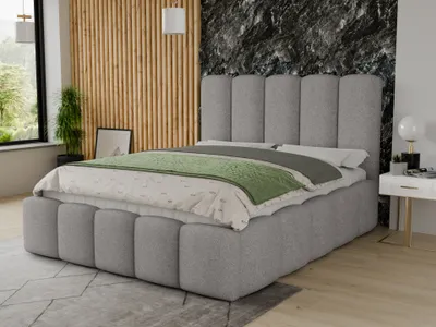 Produktbild von Polsterbett Aura - Bettkasten mit Gasdruckfedern - Doppelbett mit Lattenrost, Bett mit Polsterkopfteil, Bettgestell, Schlafzimmer, Bouclé-Stoff (140 x 200 cm, Grau (Coral 75))