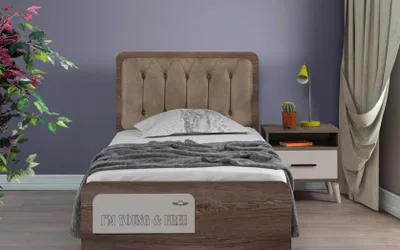 Obrázek produktu pro Hnědý dětský pokoj jednolůžko designový dřevěný noční stolek 2dílná sada