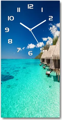 Produktbild von Wanduhr aus Glas – 30x60 cm - Glasbild - Glasuhr - Gehärtetes Glas -Tropische Insel