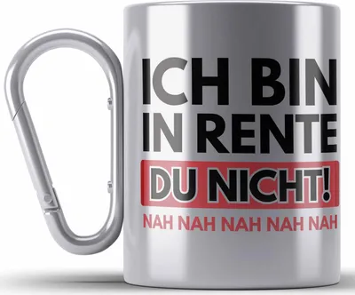 Produktbild von Trendation - Renter Edelstahl Tasse Karabiner mit Spruch Ruhestand Geschenk Rente Mann Lustig Renteneintritt Abschiedsgeschenk Pension Sprüche (Silber)