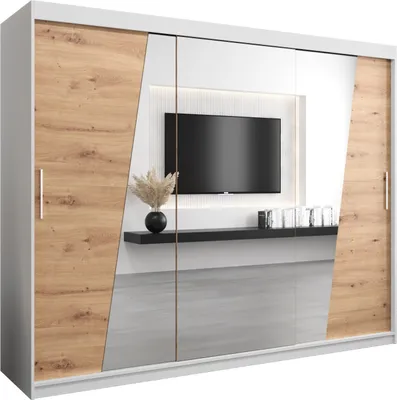 Produktbild von Kleiderschrank, Schiebetürenschrank Schlafzimmer, Schrank mit Spiegel RHOMB 250 cm