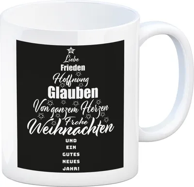 Produktbild von Frohe Weihnachten Kaffeebecher mit Spruch Frohe Weihnachten und gutes neues Jahr