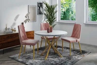 Produktbild von Runder Ausziehbarer Esstisch mit Goldenen X-Gestell Beinen - ⌀ 120-200 cm - Loft Industriell Design - für 8-12 Personen - Grau