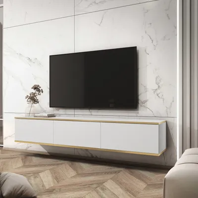 Produktbild von Masseno TV-Schrank VENEZIA 175 cm Fernsehschrank mit 3 Türen TV-Lowboard für Wohnzimmer Modern 175x32x30 cm Weiß / Weiß