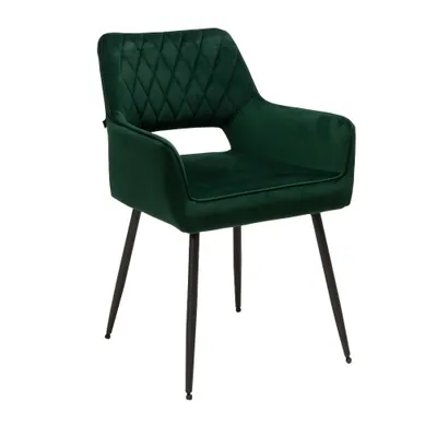 Image de Bronx71 Chaise de salle à manger en velours Mika avec accoudoirs vert