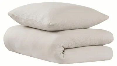 Produktbild von uncover by SCHIESSER Bettwäscheset Lennox | Musselin | 2-teilig | 100% Baumwolle | Weich und strukturiert | Knopfverschluss | 135x200 cm + 80x80 cm | Helltaupe