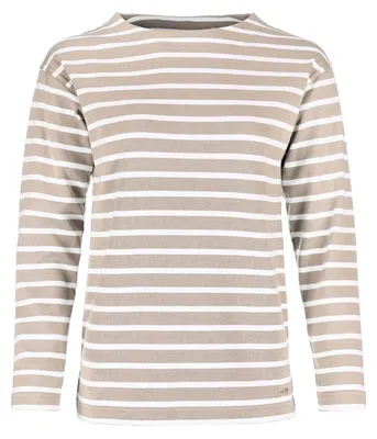 Produktbild von modAS Damen Shirt Bretonisches Damenshirt mit U-Boot Ausschnitt - Ringelshirt Streifenshirt Langarmshirt mit Streifen aus Baumwolle in Sand-Weiß Größe 54