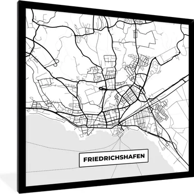 Produktbild von MuchoWow® Gerahmtes Poster Karte - Friedrichshafen - Karte - Stadtplan 40x40 cm - Poster mit Schwarzem Bilderrahmen Wandposter Rahmen Foto Bilder - Mit Rahmen - Wanddekoration Schlafzimmer