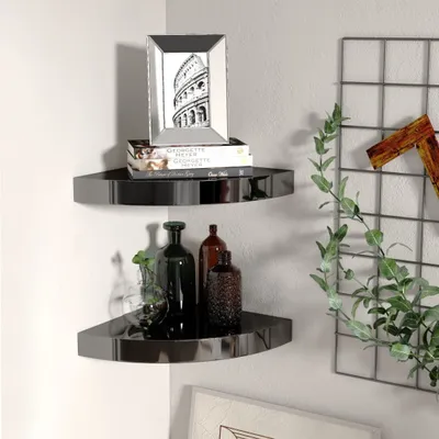 Obrázek produktu pro The Living Store Rohové plovoucí police 2 ks. MDF 25x25x3,8 cm, černý vysoký lesk