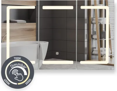 Produktbild von Aquamarin® Spiegelschrank Bad mit Beleuchtung - 100x60cm, 3 Türig, LED, Steckdose, Touchschalter - Badschrank Hängend, Badezimmer Spiegel, Badschrank