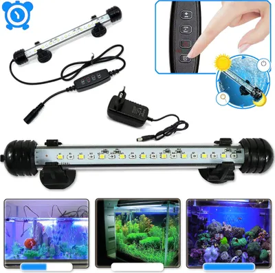 Produktbild von 18CM LED Aquarium Beleuchtung IP68 Wasserfest Weiß+Blau Licht Aufsetzleuchte Timer Dimmbar Fisch Tank Unterwasser Lampe