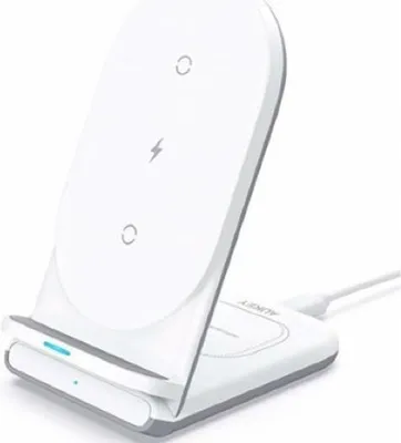 Image de Support de charge sans fil 2 en 1 Aukey blanc