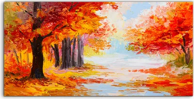Produktbild von Coloray - Glasbild - 120x60 cm - Wandbild - Glasbilder - Malerei Landschaft bunte Herbst Wald